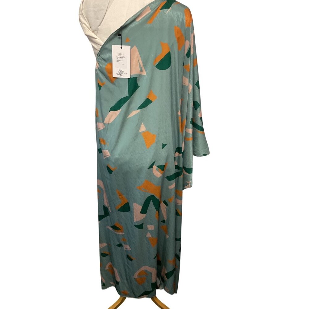 Diarrablu Asymmetrical Flowy Caftan With Abstract Design In Green & Orange - Picture 3 of 6